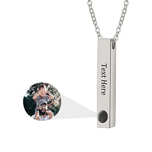 MlSisopLIM63 Personalized Bar Photo Projection Necklace Engraved Name Picture Necklace Pendant 925 Sterling Silver I Love You Necklace 100 Languages Custom Jewelry Gifts for Women Men