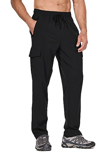 BALEAF Men's Hiking Pants Cargo Quick Dry Waterproof Elastic Waist strentch straight leg Lightweight UPF 50+ for work Black Size M