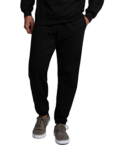 Fruit of the Loom Men's Eversoft Fleece Joggers with Pockets, Relaxed Fit, Moisture Wicking, Breathable, Tapered Sweatpants, Black, Medium