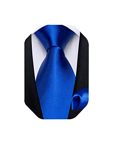 DiBanGu Solid Tie Men's Silk Royal Blue Tie Handkerchief Woven Necktie and Pocket Square Set