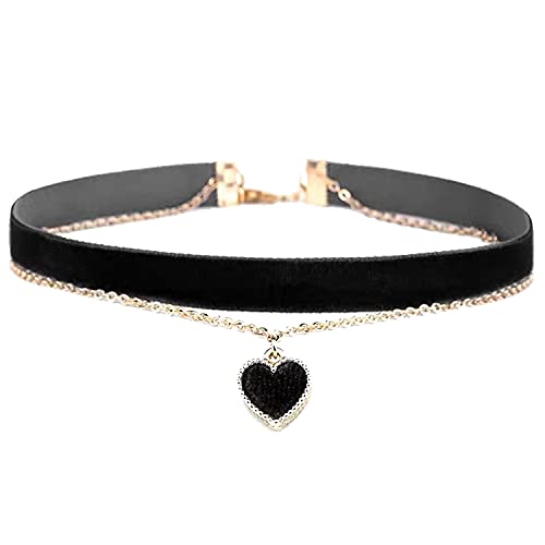 MOMOCAT Black Heart Love Velvet Adjustable Choker Necklace for Women Goth Ghoker Small Heart Necklaces Chocker