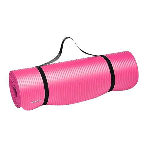 Amazon Basics Extra Thick Exercise Yoga Gym Floor Mat with Carrying Strap, 74 x 24 x .5 Inches, Pink