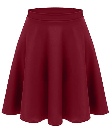 Women's Midi Skirt Flared Stretch Skirt for Women Reg & Plus Size. Casual A line, Basic Everyday Wear, Formal Office (Size Large, Burgundy)