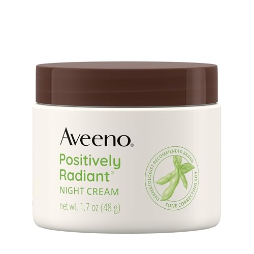 Aveeno Positively Radiant Moisturizing Face & Neck Night Cream with Tone Correcting Soy & Niacinamide, Night Cream Targets Dull Skin & Evens Skin Tone & Texture, Hypoallergenic, 1.7 oz