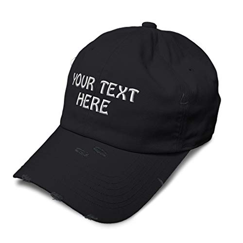 Soft Vintage Distressed Hat Baseball Cap Custom Personalized Text Cotton Dad Hats for Men & Women Buckle Closure Black Worn Hat