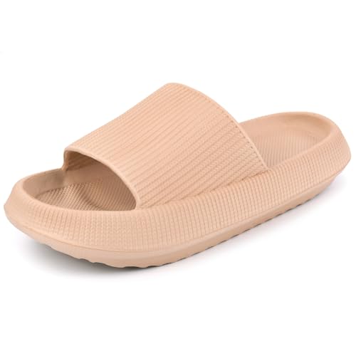 VONMAY Cloud Slides for Women Pillow House Slippers Shower Sandals for Men Bath Slides Quick Drying Non Slip Thick Foam Sole, Khaki