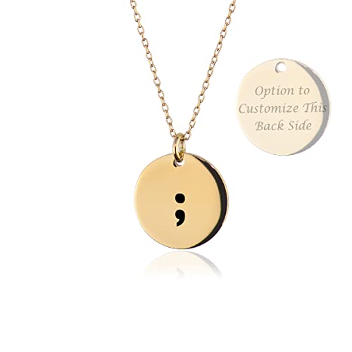Dolceoro Semicolon Awareness Round Disk Necklace Jewelry, 316L Stainless Steel