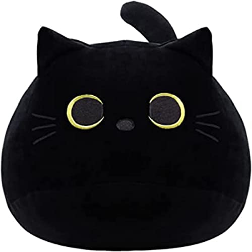 WeBingo Black Cat Plush Toy 16'' Black Cat Pillow, Soft Plush Doll Black Cat Stuffed Animal, 3D Black Cat Plushies Pillow Baby Cute Plush Toys Shape Cat Design Sofa Fat Pillow Gifts for Boys Girls
