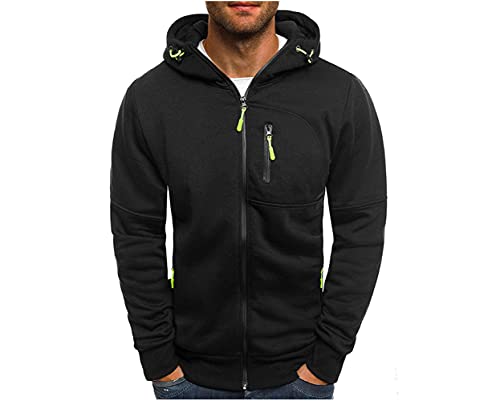 Camipado Men's Sports Casual Full Zipper Long-Sleeved Hooded Sweater with Pockets Jogging Track and Filed Gym Training Hoodie Black