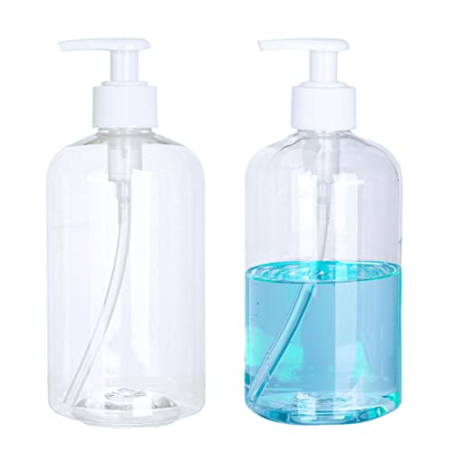 Gorainie 17.6 OZ/500ML Pump Bottle Clear Plastic Lotion Dispenser, Empty Refillable Liquid Container Pump Bottle Dispenser for Shampoo, Body Wash, 2 Pack