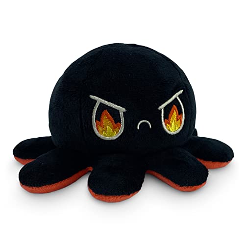 TeeTurtle - The Original Reversible Octopus Plushie - Angry Red + Rage Black - Cute Sensory Fidget Stuffed Animals That Show Your Mood 4x4x3