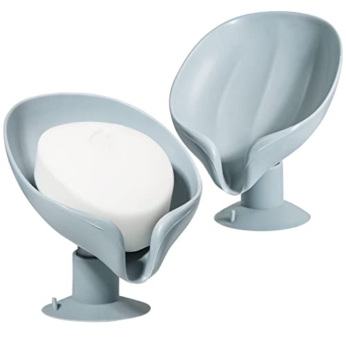 GVIOOEI Soap Holder Soap Dish Self Draining Soap Holder, Bar Soap Holder,Leaf Shape Soap Holder Soap Saver, Extend Soap Life, Keep Soap Bars Dry Clean & Easy Cleaning（ Gray + Gray） 2 PCS