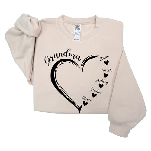 Godmerch Grandma Hearts Sweatshirt Personalized Grandma Nickname with Kid Names Sweatshirt,Grandma Shirts, Christmas Grandma Gifts Shirts for Women