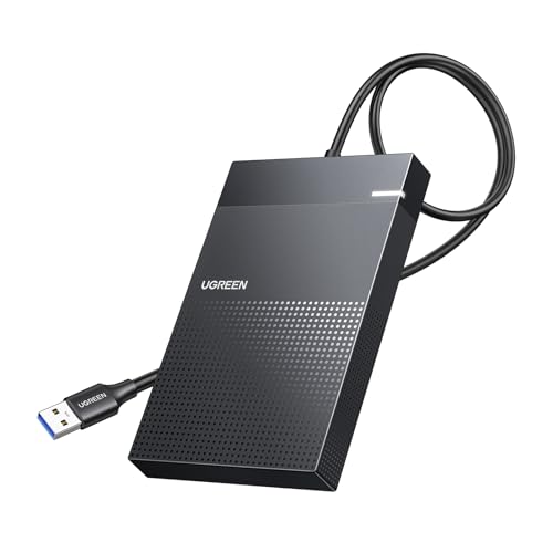 UGREEN 2.5 Inch Hard Drive Enclosure Integrate with 1.6FT Cable, Tool-Free SATA to USB 3.0 7mm 9.5mm External SATA SSD HDD Case with UASP, Laptop Computer Hard Disk Enclosure