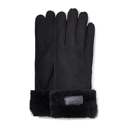 UGG Women's Leather Turn Cuff Glove, Black, Medium