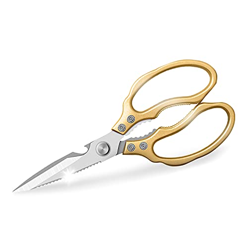 AWinjoy Kitchen Scissors, Heavy Duty Sharp Kitchen Shears Dishwasher Safe,Gold Kitchen Accessories Cooking Shears for Kitchen Meat Chicken Fish Poultry Herb Bread (Gold)