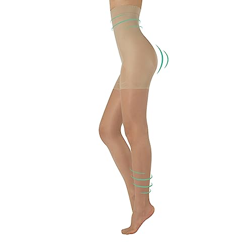 CALZITALY High Waist tights Control Top Shaping Nylons, Shaping Pantyhose, 20 Denier Sheer Shaping Tights for All Day Use (Large, Skin)