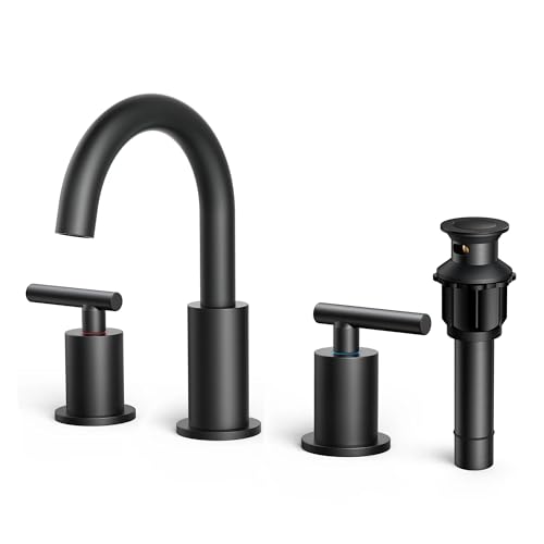 FORIOUS Matte Black Bathroom Faucet 3 Hole, 8 Inch Widespread Bathroom Faucet Black with Metal Pop-up Drain Assembly, Two Handle Vanity Faucet with cUPC Supply Lines, 8' Black Bathroom Faucet