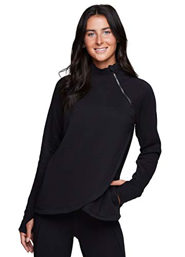 RBX Active Women's Zip Mock Neck Long Sleeve Fleece Pullover Sweatshirt F19 Black L