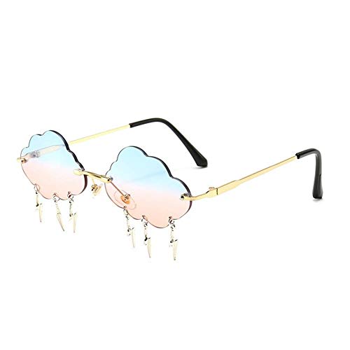 ENTHYI Cloud lightning Sunglasses for Women/Men Rimless Wave Glasses Eyewear for Party Rimless Sun glasses (blue/pink)