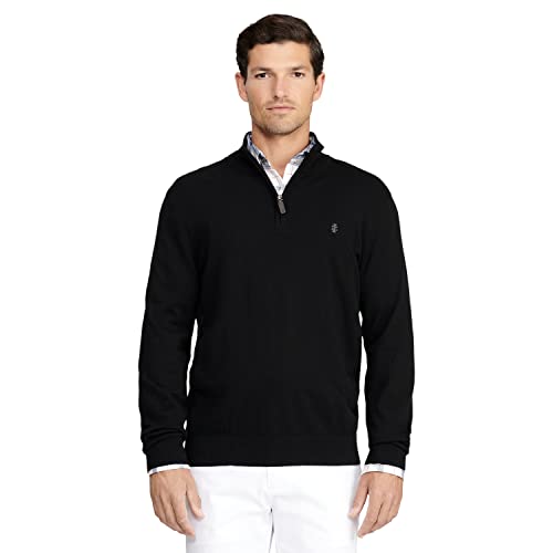 IZOD Men's Premium Essentials Quarter Zip Solid 12 Gauge Sweater, Black GS167, X-Large