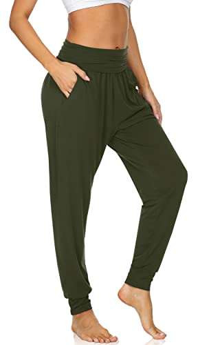 UEU Women's Yoga Joggers Pants High Waist Loose Fitting Fitness Workout Sweatpants Comfy Lounge Sweat Pants with Pockets(ArmyGreen,M)
