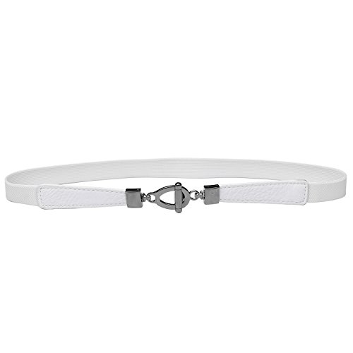 Syuer Womens 0.8' Width Skinny Elastic Waist Belt Stretch Cinch Belt Thin Belt (L-XL (31'-37'), White)