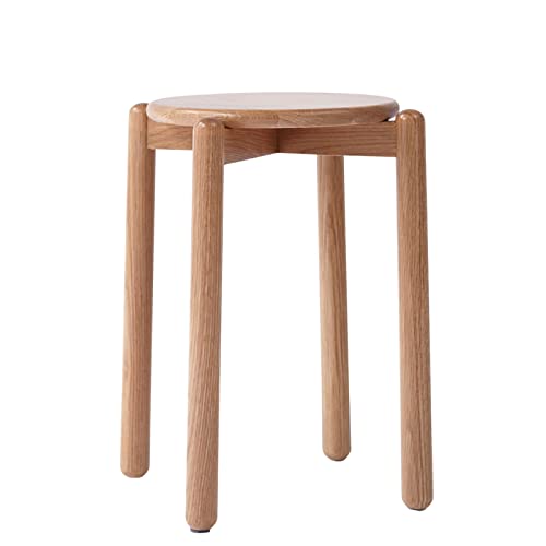 Grewood 100% Solid Oak Wood Round Stool, Kitchen & Dining Room Stools, Kids Stool, Stackable Stools for Living Room,Home, Classroom, Easy Assembly, 16.73IN