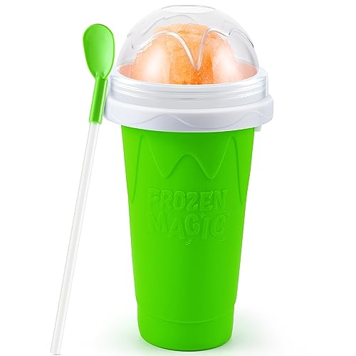 Tgosomt Slushy Cup, TIK TOK Frozen Magic Slushie Maker Cup Squeeze, Cool Fun Stuff Things Gadgets & Great Stocking Stuffers & White Elephant Gifts (Green)