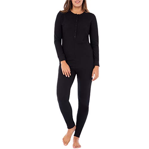 Fruit of the Loom Women's Micro Waffle Premium Thermal Union Suit, Black, X-Large-XX-Large