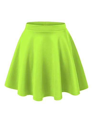 MBJ WB211 Women's Basic Versatile Stretchy Flared Skater Skirt for Girl L NEON_Lime