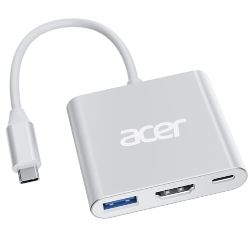 acer USB C to HDMI Adapter, Type C to 4K HDMI Adapter with 100W PD & USB 3.0 Port Multiport Digital AV Converter for MacBook Pro/air, iPad Pro/air, iPhone 15, Tablets, Switch and More USB-C Devices