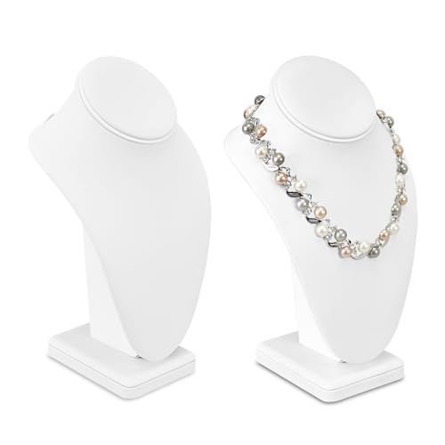 MOOCA 2 Pcs Deluxe Medium Necklace Chain Jewelry Display Holder, Jewelry Stand, Necklaces Display Necklace Mannequin, Necklace Bust Jewelry Bust Stand, White Faux Leather