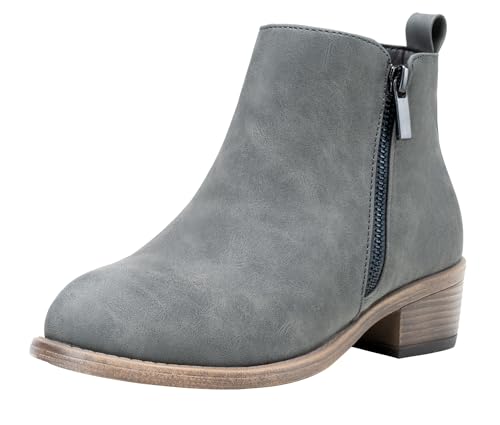 Jeossy Women's Ankle Boots Fashion Low Heel Grey Winter Booties for Women Size 7.5(DJY905 grey 07.5)
