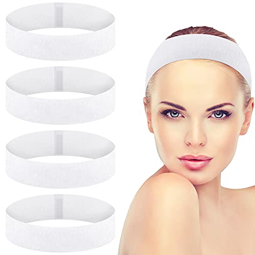ANCIRS 20 Pack Disposable Headbands for Facials, Non-Woven Stretch Fabric Spa Hair Bands with Convenient Closure for Women & Girls Skin Care & Make-up (White)