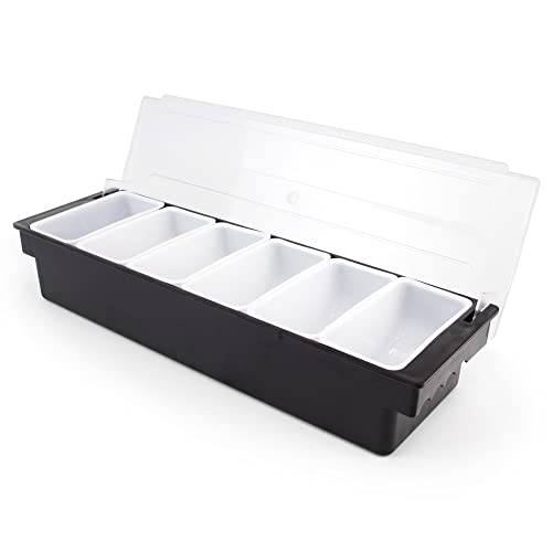 Cocktailor 6 Tray Bar Top Food & Garnish Station with Lid - Condiment Dispender for Bartending, Taco Bar, Ice Cream, Fruit, Salad Bar - Topping Organizer for Restaurant Supplies & Accessories