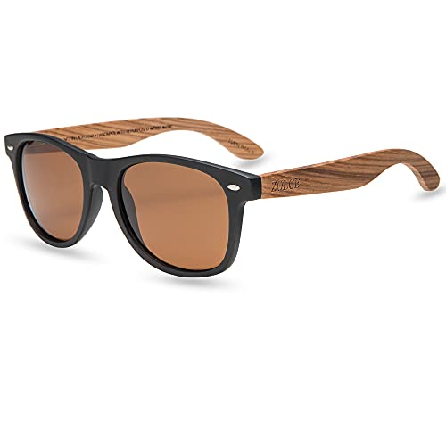 ZOLCE Zebra Wood Sunglasses for Men and Women Wooden Bamboo Frame package Vintage Polarized Sun Glasses (Brown)