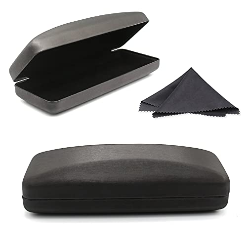 SMARTTOP Eyeglass Case, Sunglasses Glasses Case Hard Shell With Cleaning Cloth, Portable PU leather Lightweight Eye glass Carry Case (Black)