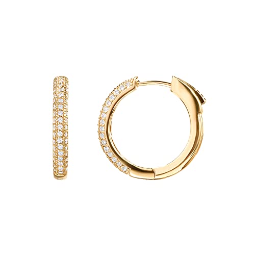 PAVOI 14K Gold Plated 925 Sterling Silver Cubic Zirconia Hoop Earrings | 20 Millimiters Yellow Gold Hoops Earring