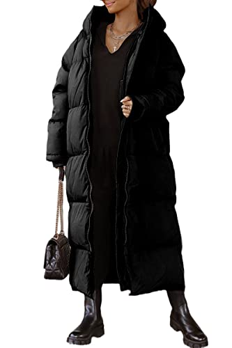 Women Long Quilted Coat Hooded Maxi Length Long Sleeve Puffer Jacket Padded Coat Winter Outerwear