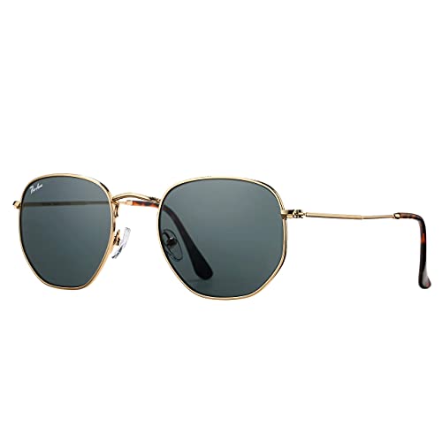 Pro Acme Small Square Sunglasses for Women Men 100% Real Glass Lens Hexagonal Frame (C1 | Gold | Grey, 51)