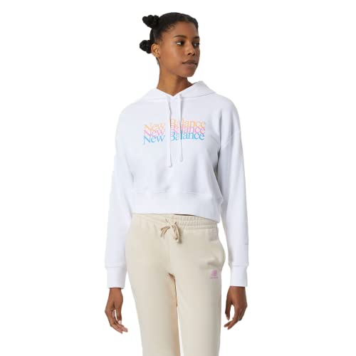 New Balance Women's NB Essentials Celebrate Fleece Hoodie, White, X-Large