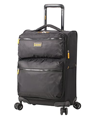 Lucas Ultra Lightweight Carry On - Softside 20 Inch Expandable Luggage - Small Rolling Bag Fits Most Airline Compartments - Durable 8-Spinner Wheels Suitcase (Black)