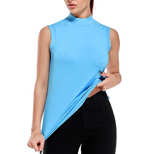 TOKSKS Womens Polo Shirts Dry Fit Stretch Active Sleeveless Crew Neck Athletic T-Shirts Ladies Performance Workout Tees (Blue L)
