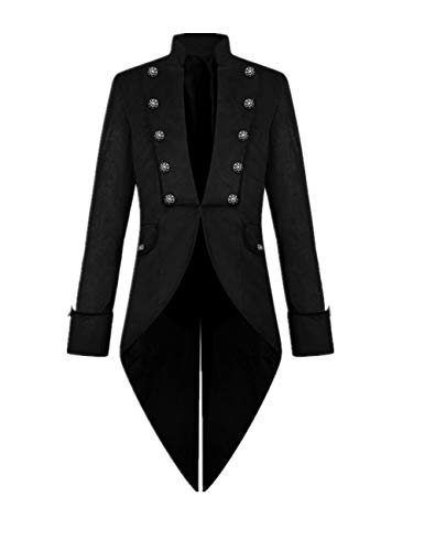 Crubelon Men's Steampunk Vintage Tailcoat Jacket Gothic Victorian Frock Coat Uniform Halloween Costume (Black, SMALl)