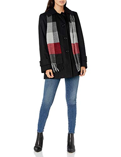 LONDON FOG womens Single-breasted Peacoat With Scarf Pea Coat, Black, Large US