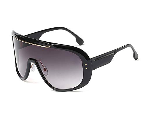 Freckles Mark Oversized Shield Wrap Around Siamese Lens Sunglasses Unisex Vintage 80s Futuristic Cyberpunk Biking Shades (Black)