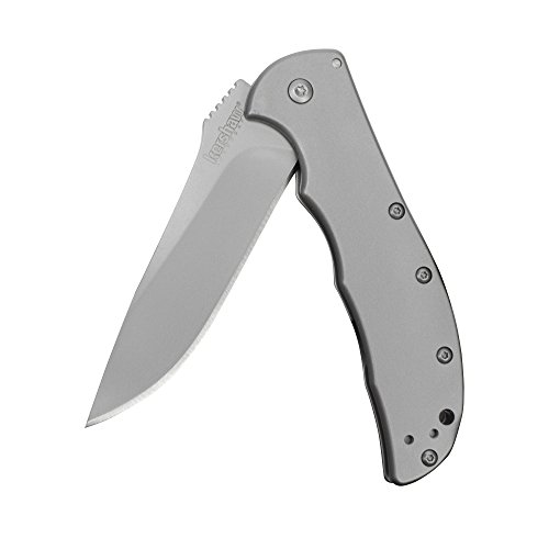Kershaw Volt SS Folding Pocketknife, 3.5' 8Cr13MoV Stainless Steel Drop Point Plain Edge Blade, Assisted One Hand Opening, 3 Position Pocket Clip,Grey