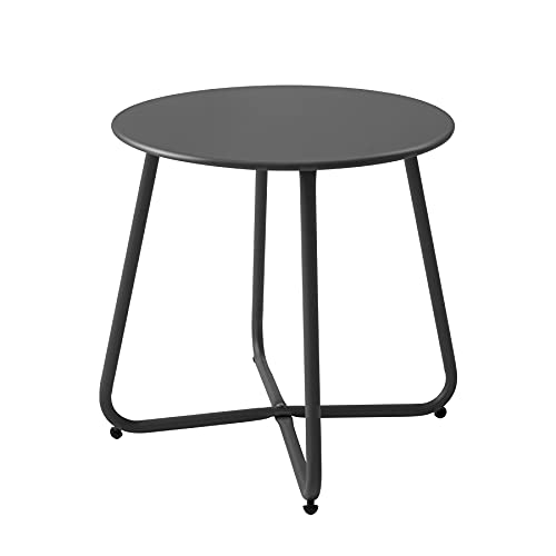 Meluvici Patio Small Side Table Waterproof Round Metal Steel Weather Resistant Portable Outdoor and Indoor End Table for Garden Balcony Yard, Black