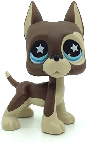 Brown & Cream lps Great dane Dog Blue Star Eyes Toys Mini Pet Shop - Little Pet Shop Dog Action Figure Rare Old LPS Toys Blue Star Eyes Puppy Toys for Kids Animal Toy for Girls & Boys